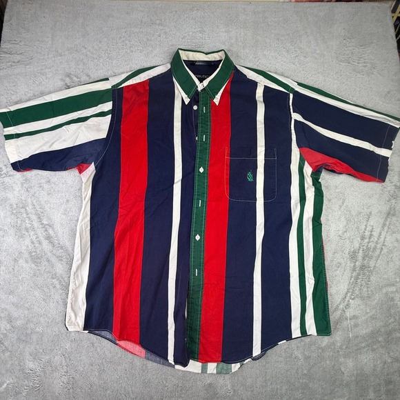 Nautica Other - Nautica Mens Short Sleeve Button Down Shirt XL Multi Color Stripe Pocket Logo